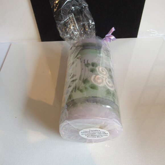 Stylized Flowers on Violet Pillar Candle, Hand Painted, Helen Radok, Nature - Picture 2 of 2
